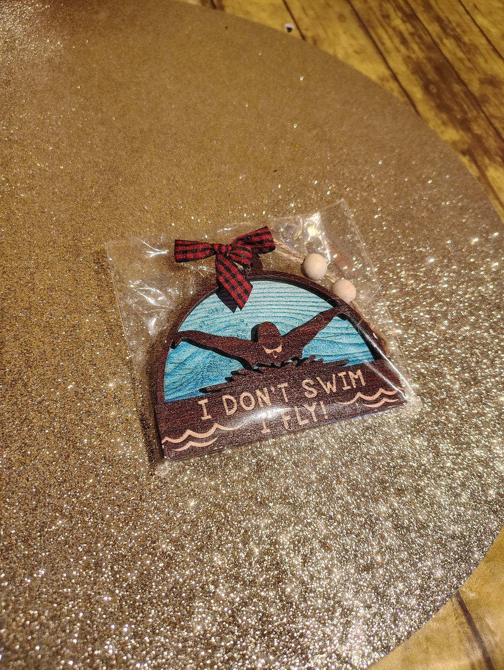 Kids Blue & Brown 'I Don't Swim I Fly' Wooden Ortament